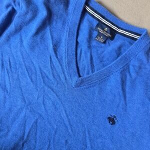 Brooks Brothers Supima Cotton V-Neck Sweater Mens Blue Classic Soft Medium Logo
